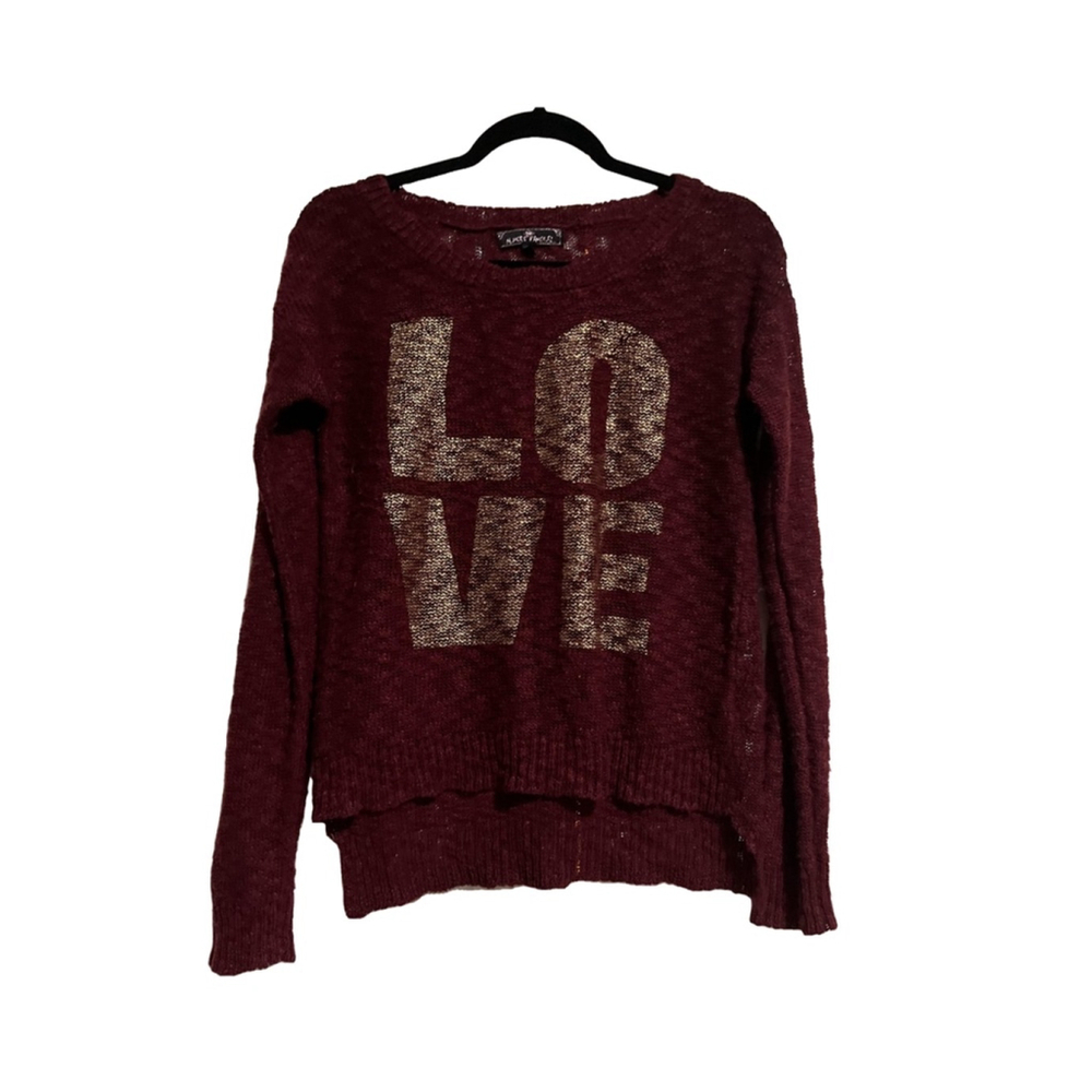 Women's Almost Famous Burgundy Love Sweater Size L